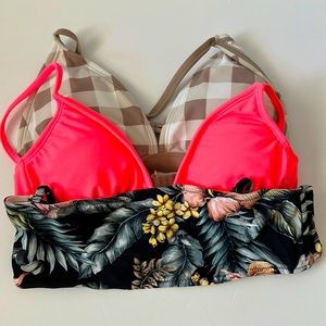 Bikini Top set of 3x Oral checkered white tape tropical palm Black Green Large